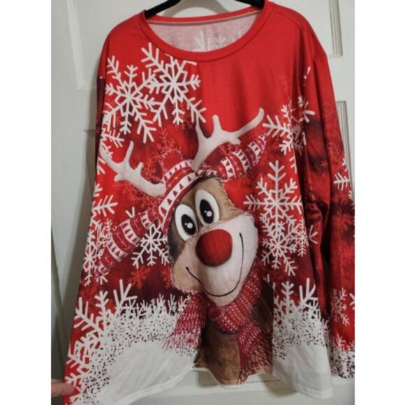 Rudolph & Snowflake Print Red Christmas Top Women's 5XL - Picture 2 of 7